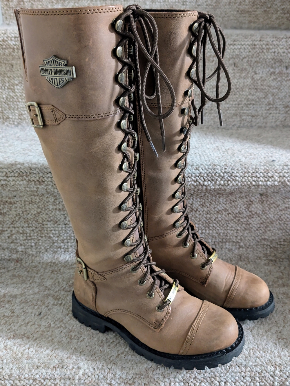 Harley-Davidson Brown Lace-Up Knee-High Leather Boots